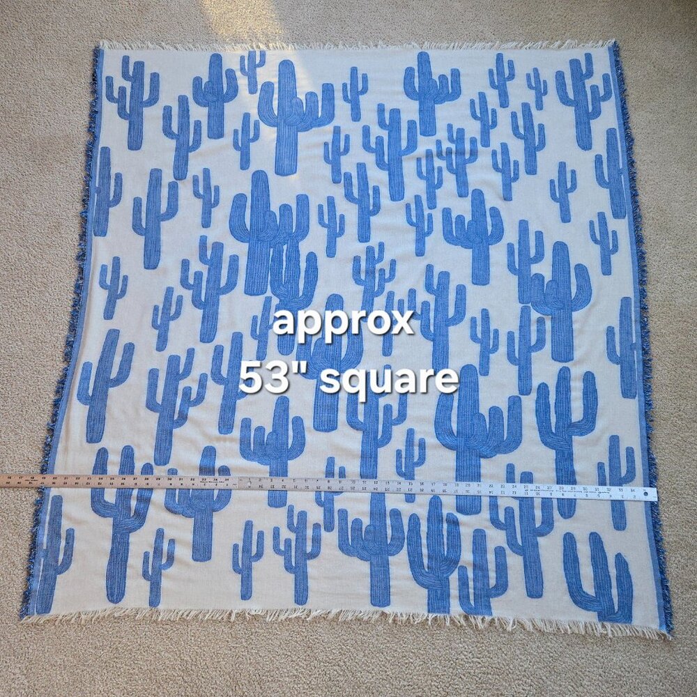 Anthropologie x Shingora Large Cotton Square Scarf Blue Saguaro Cactus - Picture 5 of 12